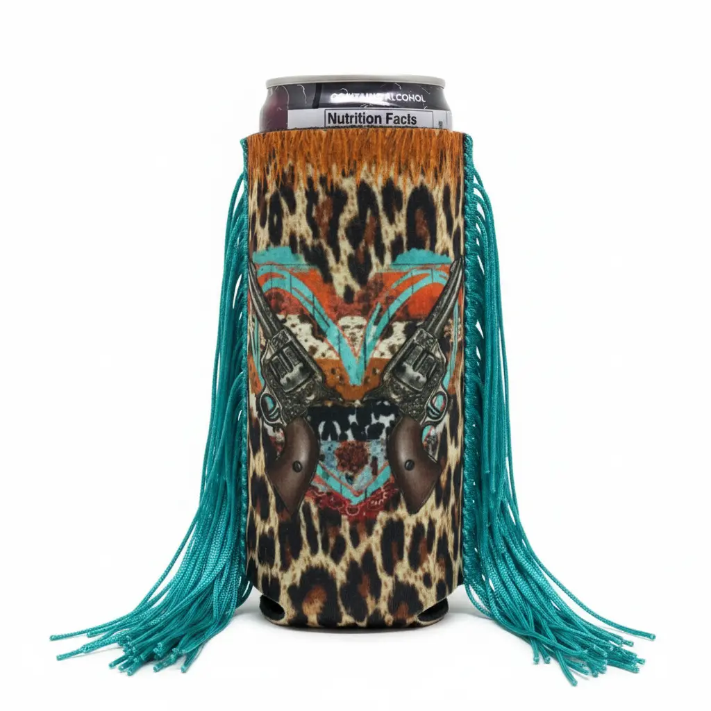 Slim Pistol Heart Fringe Koozie