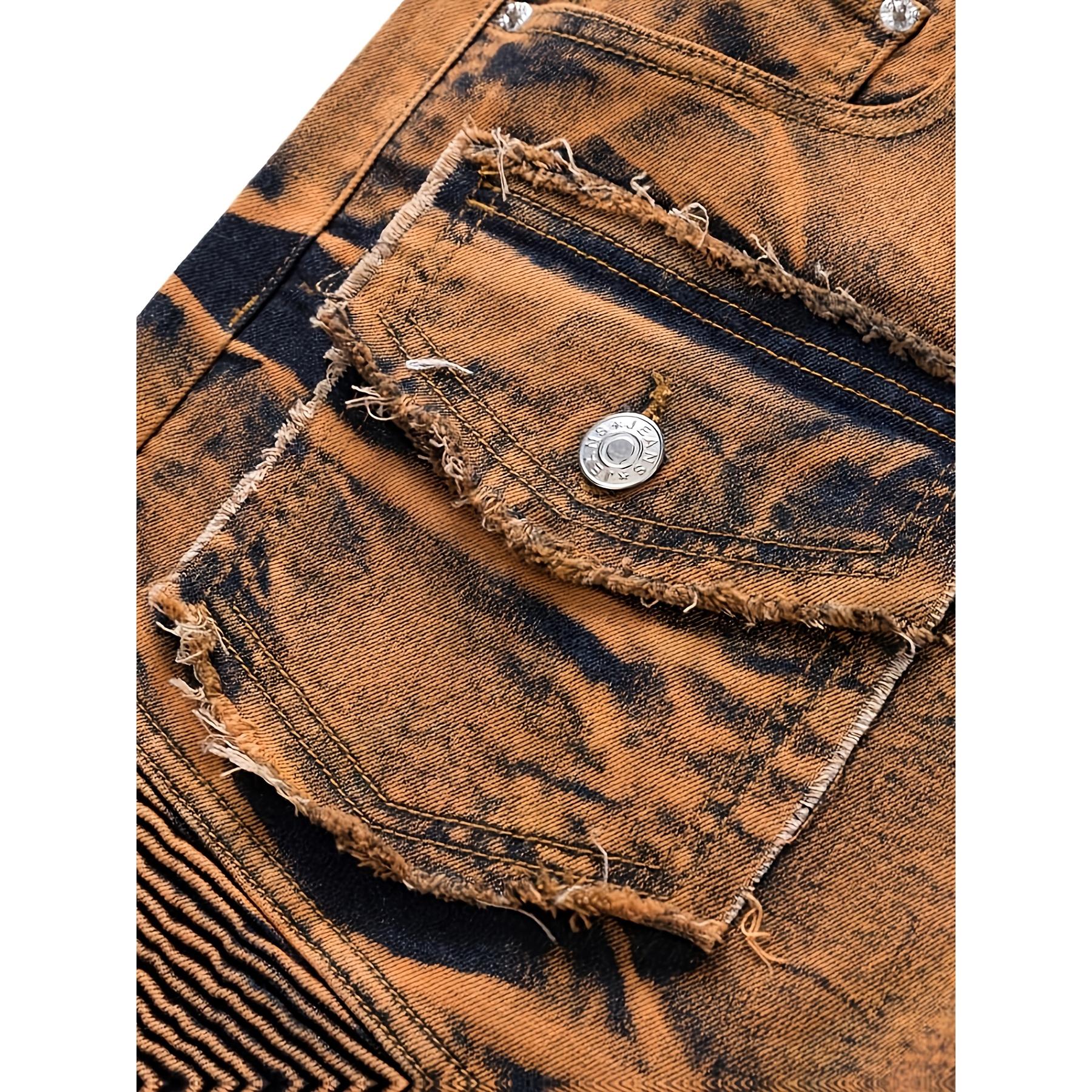 Men’s summer straight-leg brown denim shorts with pockets, structured design, European/American fashion trend