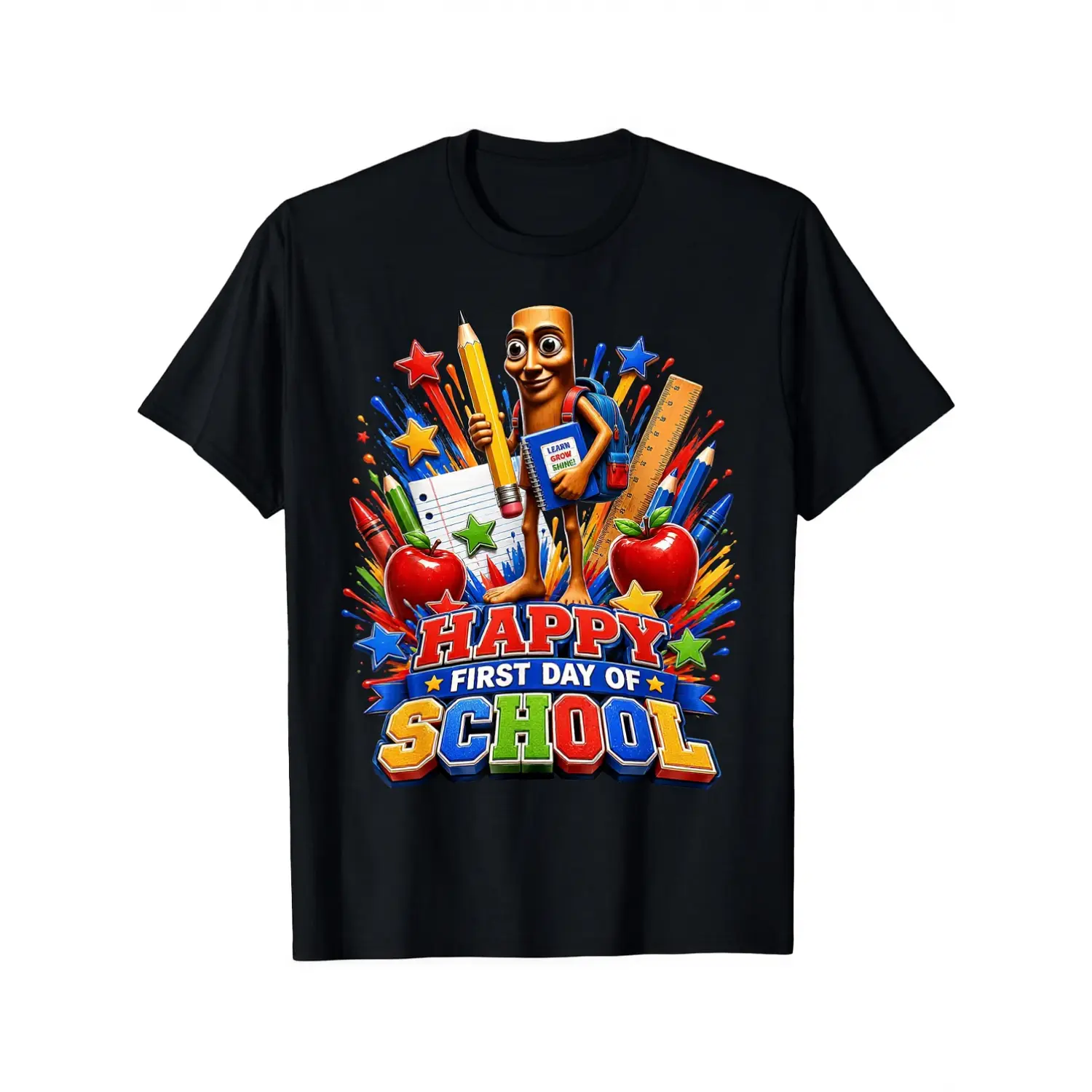 100% Cotton Tung Sahur Happy First Day of School Funny Brainrot Meme T-Shirt Unisex Clothing Streetwear