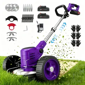21V 4Ah Electric Cordless 3-in-1 Lawn Tool (Weed Wacker/Trimmer/Edger) – Large Battery, 1Double Front Wheels,500mAh Fast Charge,  3 Blades, 90° Rotatable & Easy to Use Purple  Water Bottles