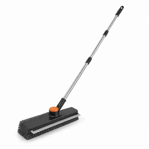 Practical Tile Grout Cleaning Rectangular Brush - 1 Set Manual Tool, Long Stainless Steel Handle, Stiff Double-Sided Bristles, Built-In Squeegee, 360° Rotating Head for Bathrooms/Kitchens