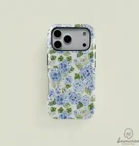 Tough Case Blue Hydrangea Girly Aesthetic Summer Spring Flowers Fashion Cute 2 in 1 Phone Case with Durable, Shock Absorbing and Stylish Design, Compatible with iPhone X, 11, 12, 13, 14, 15, 16, 17 Cute & Trendy Gift Idea for Any Occasion