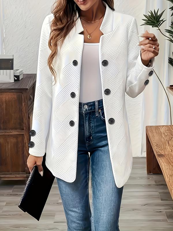 Women's Autumn Pure Color Mid-Length Loose-Fit Office Jacket, Casual Commuter Blazer with Double Buttons, Stylish Lapel Coat