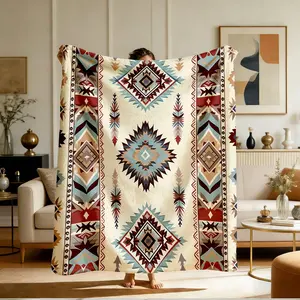 Native American Style Geometric Flannel Blanket, Soft and Warm, Ideal for Naps, Camping, Travel, All Seasons Gift