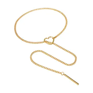 Long Lariat Y-Shaped Necklace - Stainless Steel Cuban Link Heart Pendant Adjustable Sliding Trendy Jewelry for Women