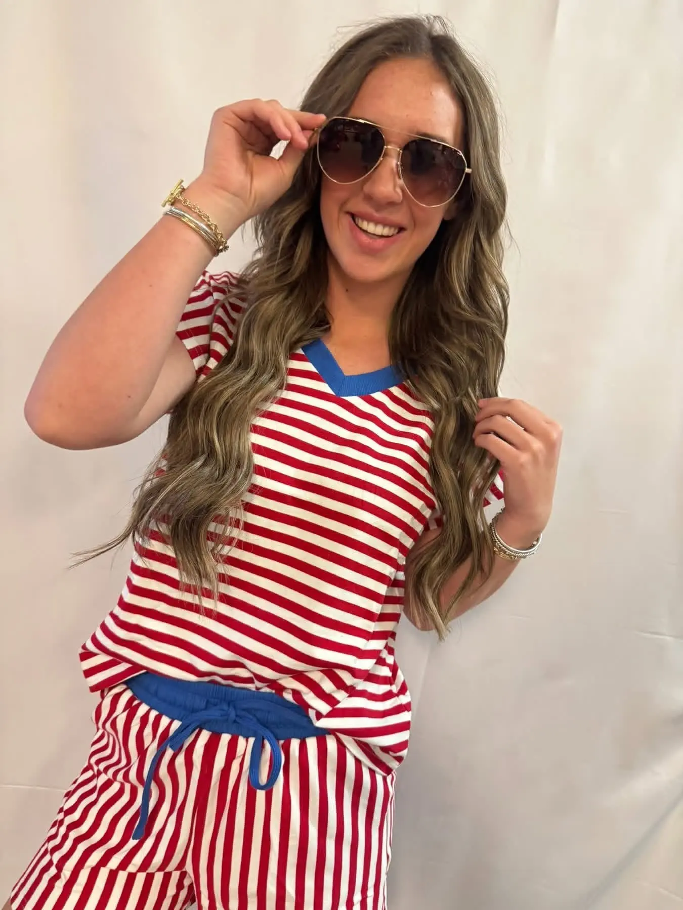 Red, White, and Cute striped set