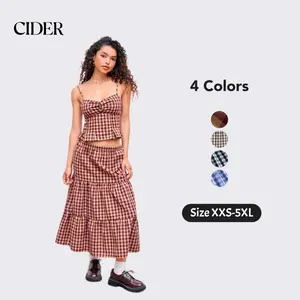 Cider Woven High Rise Gingham Tiered Midi Skirt Cider Woven High Rise Gingham Tiered Midi Skirt