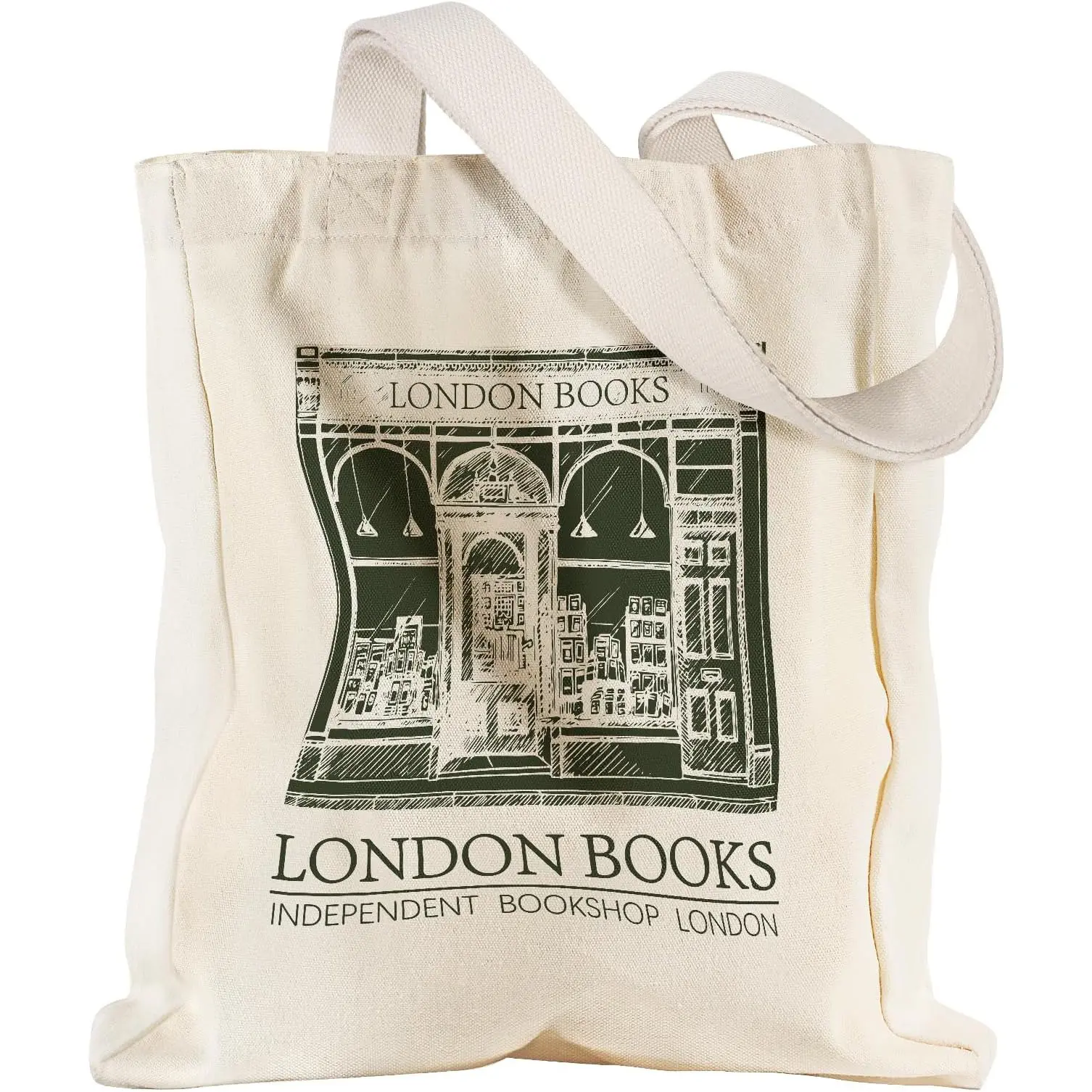 Vintage London Books Tote Bag, Independent Bookshop Canvas Tote, Literary Bookstore Illustration Tote, Book Lover London Tote Bag, Aesthetic Reading Canvas Bag, Casual Reusable Tote