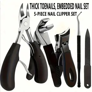 Ingrown Nail Clipper Set 5 Piece Stainless Steel Professional for Thick Nails Eagle Beak Scissors Ear Pick Men Women Grooming Kit Durable Rust Resistant Gift Set Black Handle