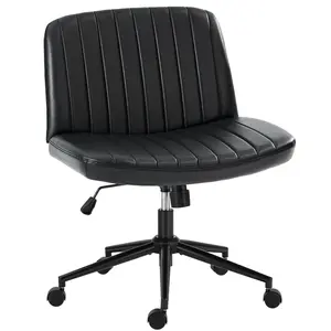 Criss Cross Chair with Wheels, Wide Cross Legged Office Desk Chair, Comfy Fabric Armless Adjustable Swivel Vanity Chair with Ergonomic Backrest for Home Computer Task, PU