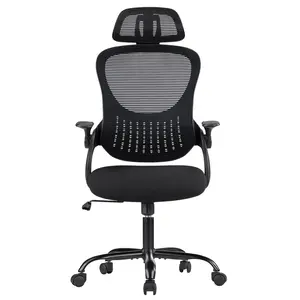 Ergonomic Office Chair with Headrest – High Back Mesh Swivel Chair, Adjustable Flip-Up Arms & Wheels for All-Day Comfort!