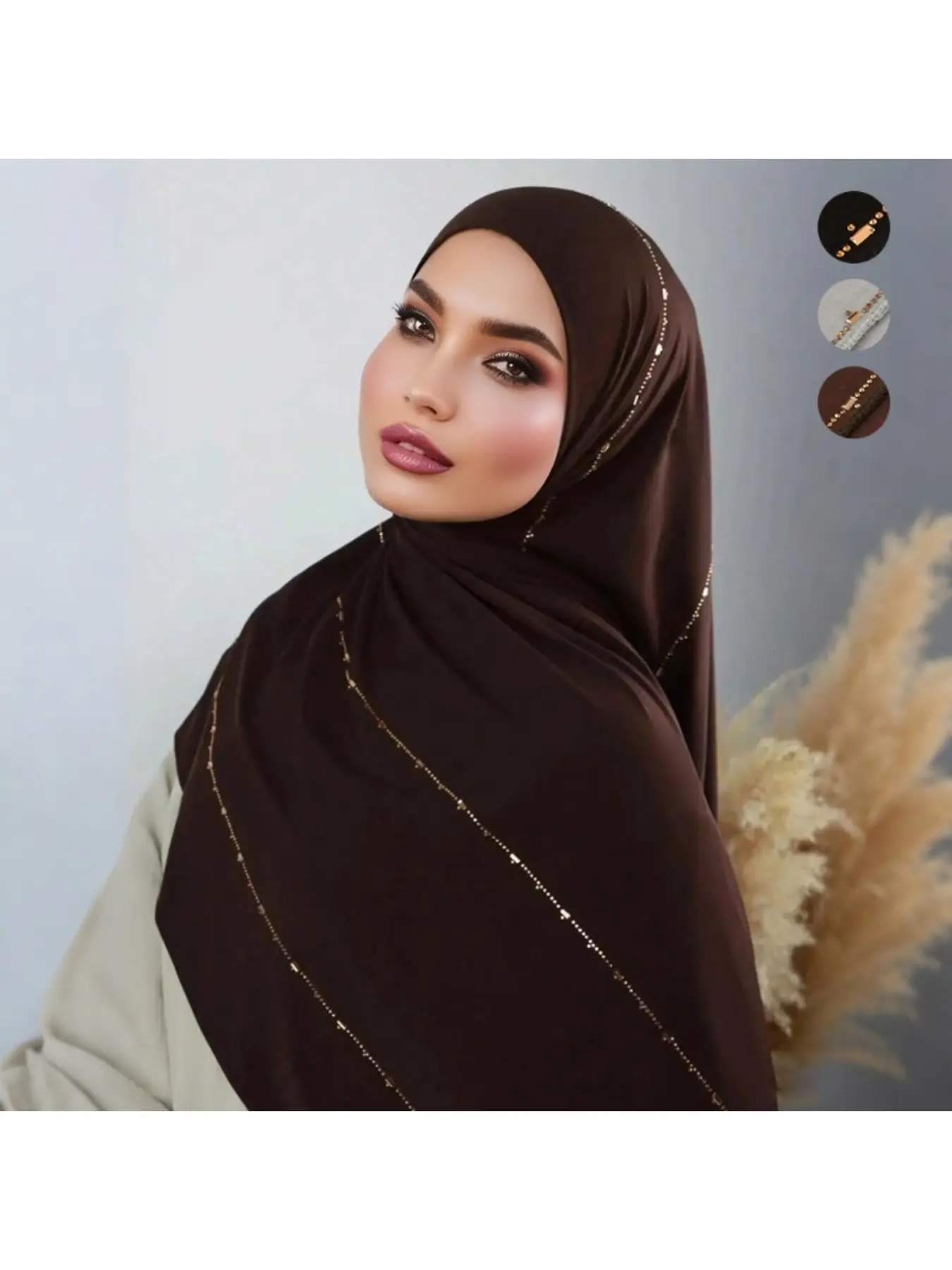 New Modal Solid Color Iron-on Rhinestone Long Scarf Headband Women's Muslim High-quality Breathable Soft Sateen Cotton Scarf Hijabs Turban Hijab Tignon Scarf Muslim Headscarf Cover