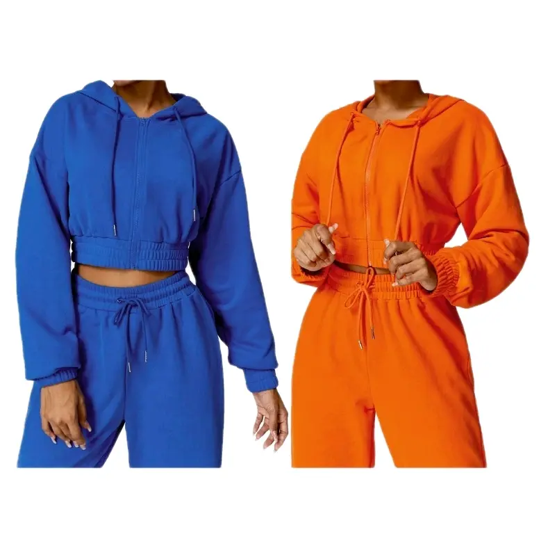 Women's Cropped Top  Cotton Zipper Jogging Drawstring Yoga Top Solid Hoodie Coat Active Training Sports Jacket