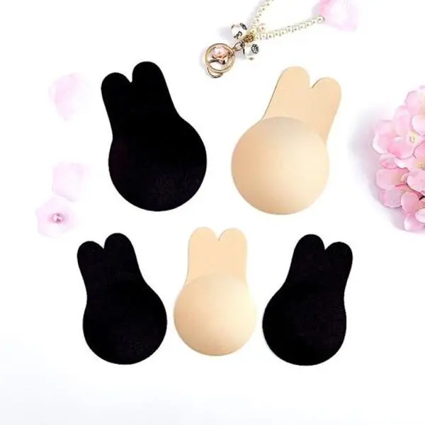 Women's Flawless Invisible Nipple Pasties 2 Pairs Rabbit Bunny Lift Strong Bio Adhesive Skin-Friendly Reusable Bra Pads for Dress Party Halter Outfits Comfortable Wear