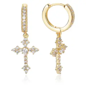 Cross Earrings for Men Hoop Dangle  Iced Out Dangling Classical Small   Drop Post Earring for Women Jewelry Valentine's Day GIFT