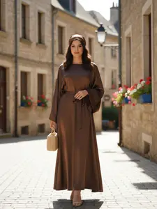 Women's Plus Size Casual Loose Fit Long Robe Dress, Spring & Fall Plain Style, Multi-Color Options, Holiday Leisure Wear, Muslim Women Gowns