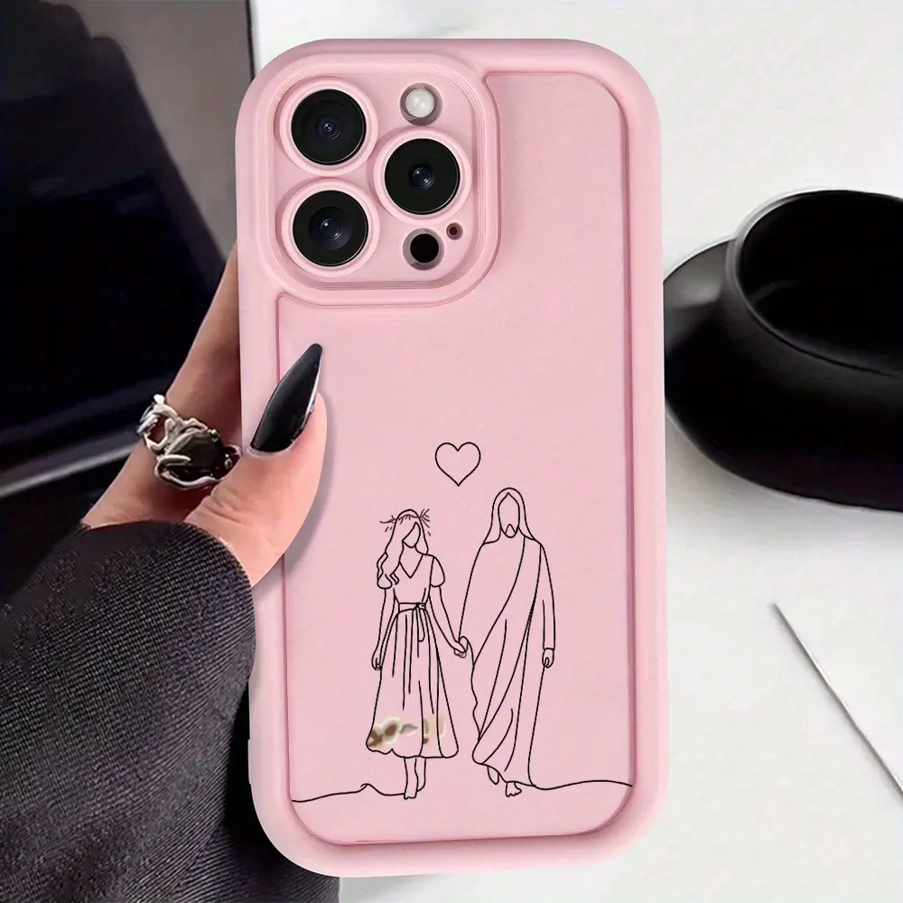 High Bamboo Blush Pink Jesus Pattern TPU Smartphone Case - Durable Soft Casing, 2D Printing, Lens Protection - Compatible with iPhone 17 Pro Max,16,16e,15,14 Plus,13,12 Mini,11,Air,X,XS - Handheld Cellphone Devices Gift, Accessories