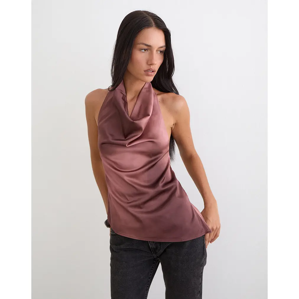 Palawa Asymmetrical Hem Top in Watercolour Maroon