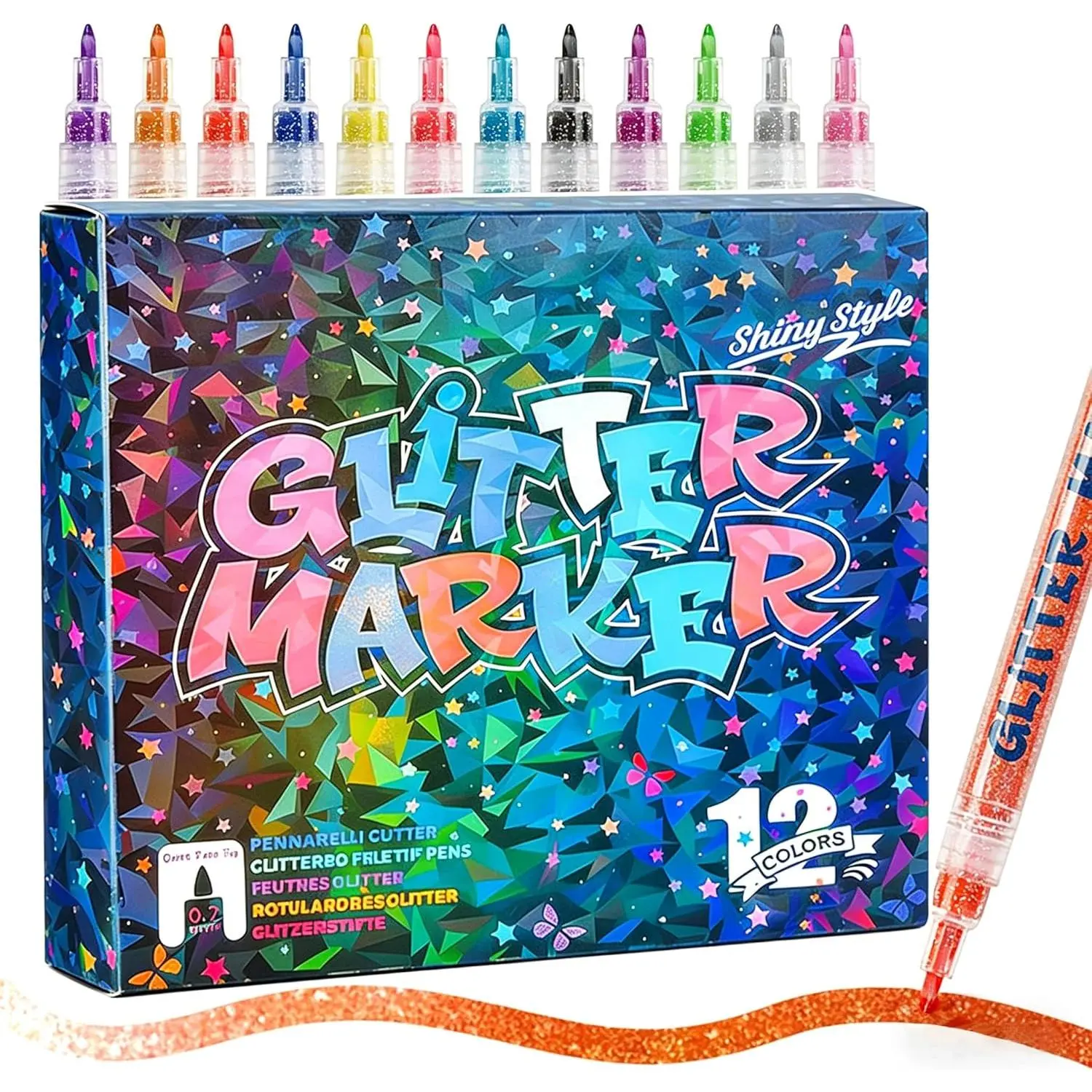 12 count Glitter Markers for Coloring, Ceramic,, Rock Painting, Scrapbooking, Fabric, Writing, Card, DIY Crafts Coloring Books Metallic Sparkle Pen Glitter Colors  Pens Shimmer Markers