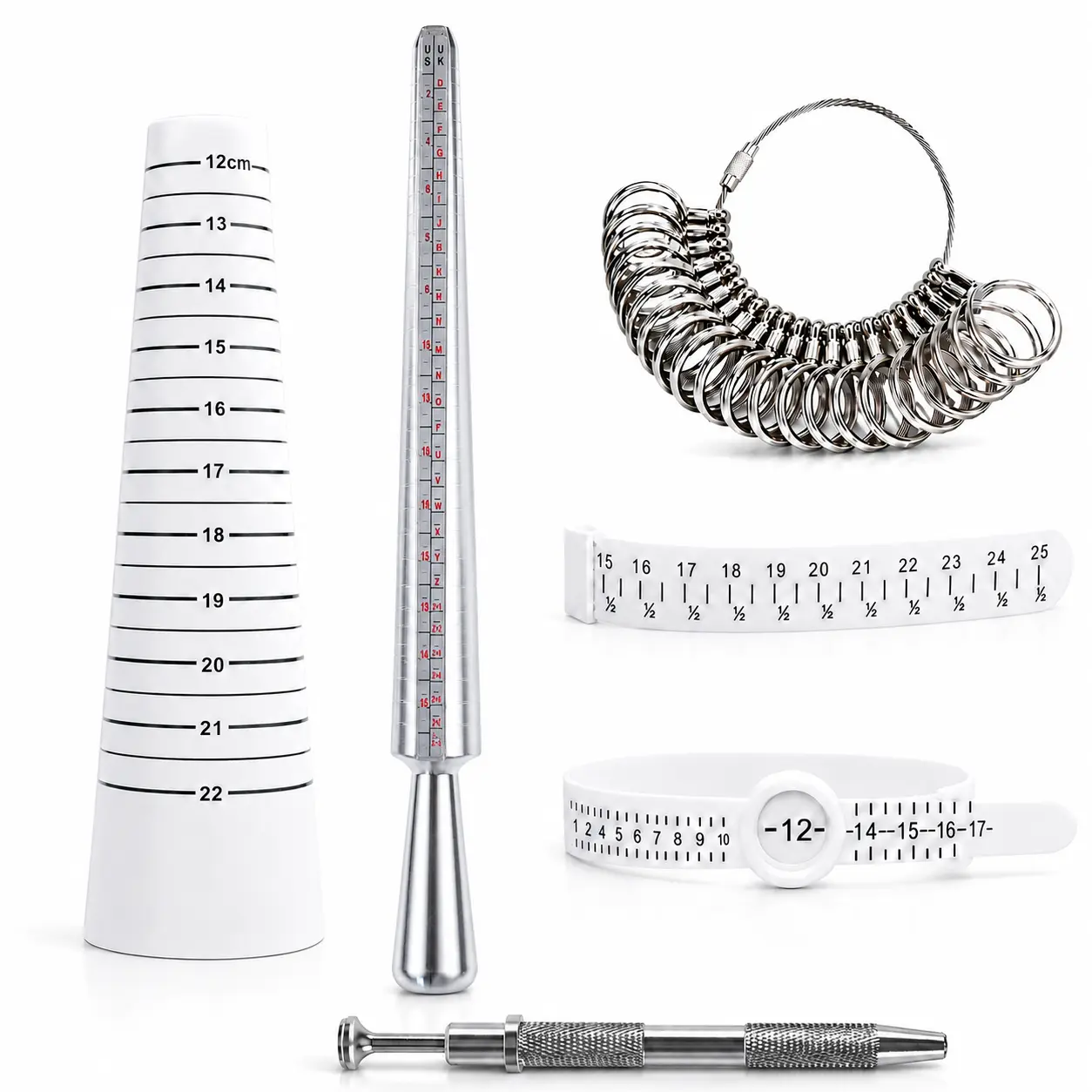 Ring and Bracelet Sizing Tool Kit with Ring Mandrel Ring Gauge Set Bracelet Sizer and Finger Measuring Tools