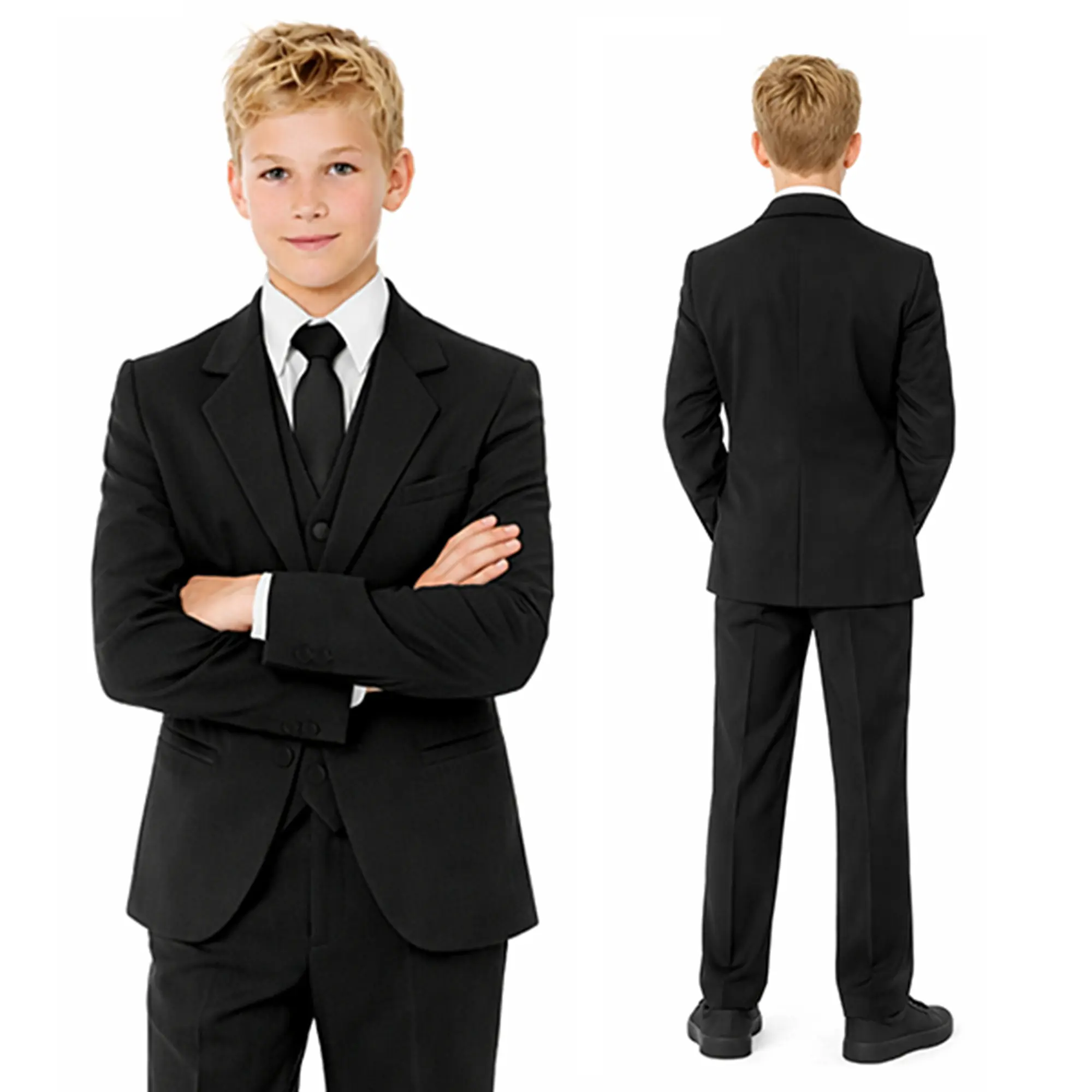 Gino Giovanni Boys' Fitted 5-Piece Formal Suit Set - Long Sleeve Blazer, Vest, Straight Pants Outfit for Graduations, School Uniforms
