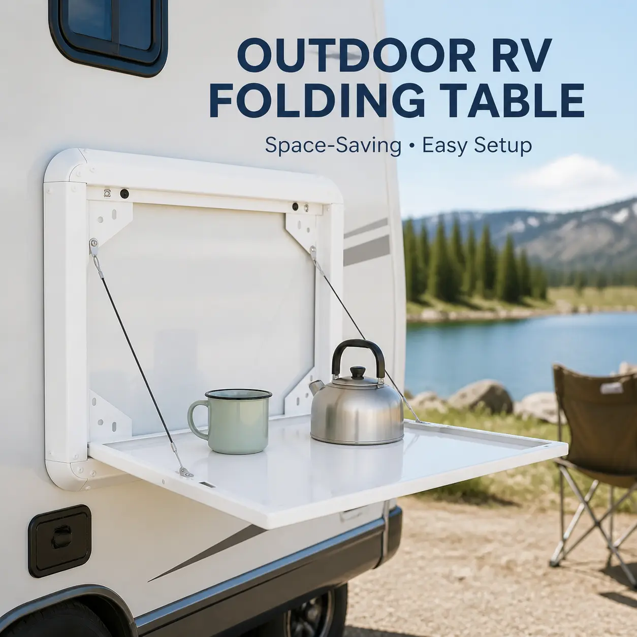 Foldable Rv Tables, Campervan Outside Picnic Wall Mounted Flip-Down Table Kit for Campervan Motorhome Travel Trailer, Aluminum Lockable Foldable Camping Table (White)