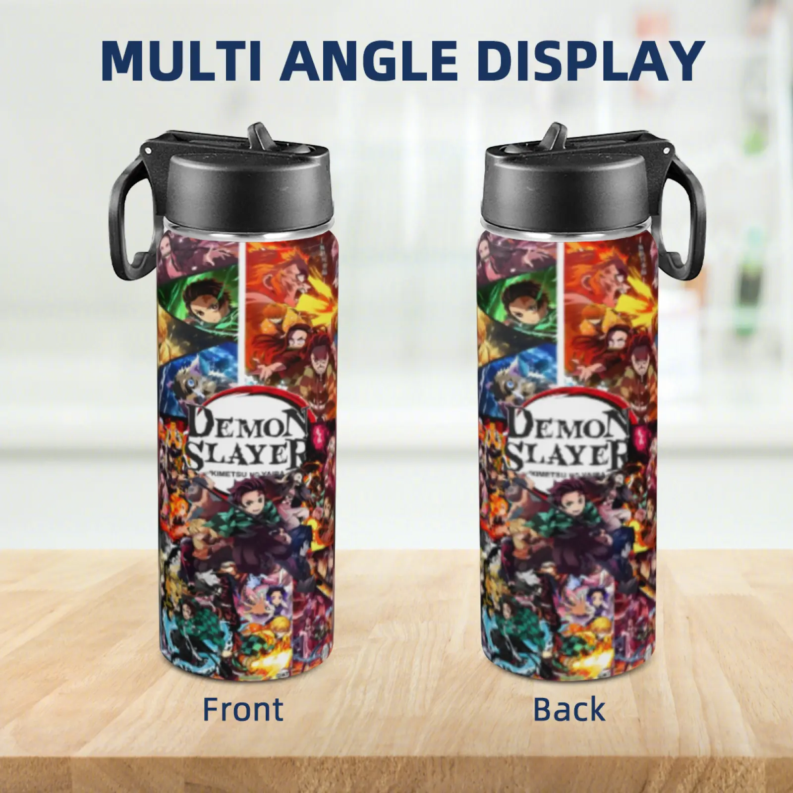 Demon Slayer Kimetsu no Yaiba 20oz Insulated Stainless Steel Tumbler | Durable Vacuum Flask with Folding Straw & Handle | Multi-Purpose Travel Cup for Home, Office, School & On-the-Go | Perfect Gift for Anime Fans