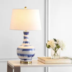 JONATHAN Y Tucker Striped Ceramic/Metal LED Table Lamp , for bedroom, living room, foyer, hallways, dining room, dorms