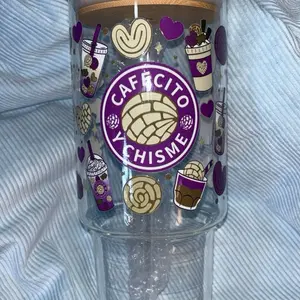 Cafecito y Chisme Cups and Tumbler with Unique Design and Text Featuring Heart and Coffee Cup Graphics