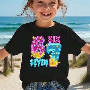 Colorful 67 Sixseven T-Shirt For Kid, Boys And Girls Short Sleeve Crew Neck, Ideal Gift For Birthday, Size 3-13Year