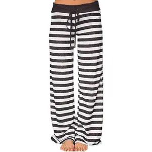 Women's Comfy Stretch Floral Print Drawstring Palazzo Wide Leg Lounge Pant Womenswear Bottom Wideleg Black Snowflake