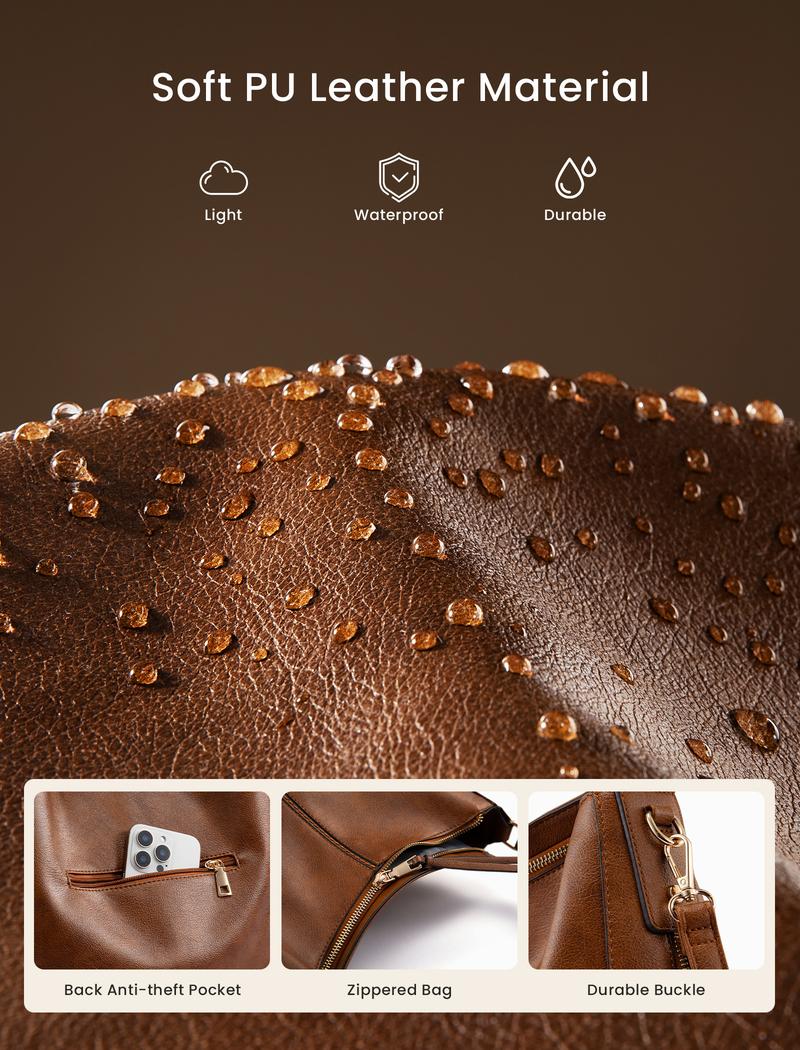 【Valentine's Day Gift】Realer Hobo Crossbody Bags for Women,Large Capacity PU Leather Purse,High Quality Bucket handbag with 2 side zipper pockets,Retro flap messenger bag,perfect for shopping,dating and business,TikTokShopJumpstartSale