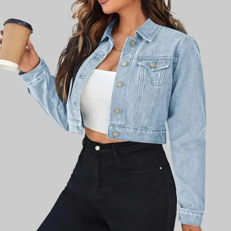ZEAGOO comfyclothing Women's Short Button Down Long Sleeve Denim Shorts Lightweight Denim Jacket With Pockets Jacket,clothes for back to school,first day of school outfits