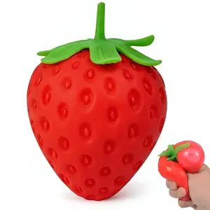 Toymendous Squeeze Strawberry - Extra Large 4" Squishy Stress Ball for Adults & Kids 3+ - Fruity Fidget Toy for Stress Relief & Sensory Play - Safe & Durable Non-Toxic Material