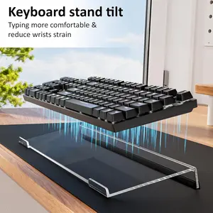 Acrylic Tilted Keyboard Stand, Ergonomic Typing Design, Transparent Keyboard Tray, Silicone Non-Slip Pads, Easy Typing and Work