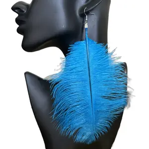 Large Teal Light Weight Feather Earrings