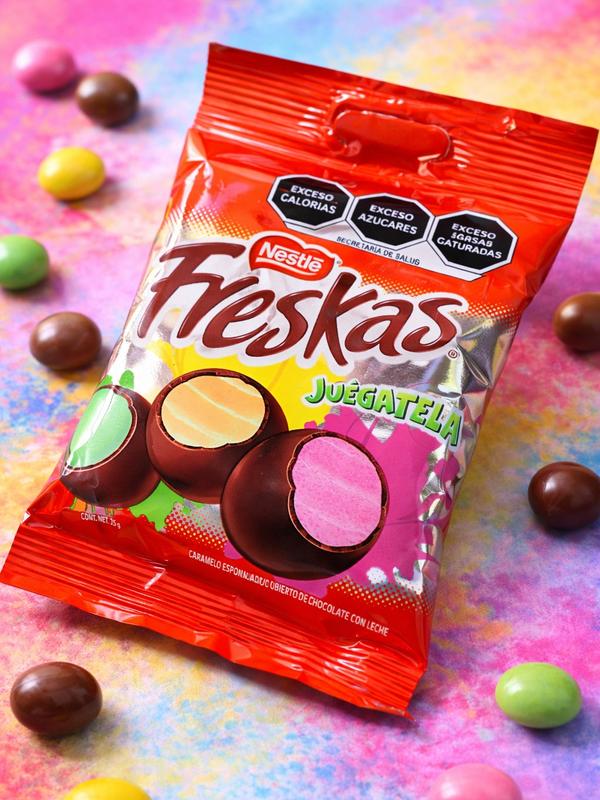 FRESKAS NESTLE - CARAMELO ESPONJADO CUBIERTOS DE CHOCOLATE CON LECHE - 35 GRAMS PER BAG - PRODUCT OF MEXICO