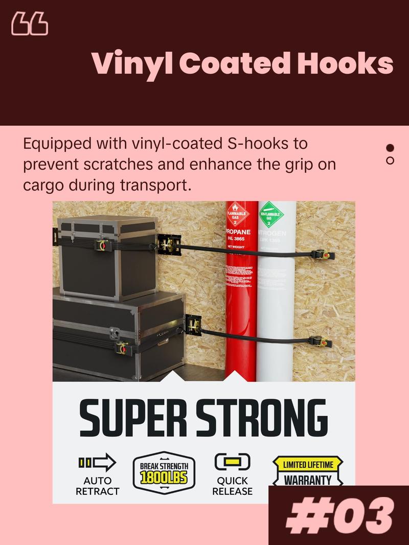 DC Cargo Bolt-on Auto Retractable Ratchet Straps - (2 Pack) 1 Inch x 9 Ft - 600 lbs Break Strength - Retractable Ratchet Tie Down Straps for Boats, Jet Skis, Motorcycles, ATVs DC Cargo Bolt-on Auto Retractable Ratchet Straps - (2 Pack) 1 Inch x 9 Ft - 600 lbs Break Strength - Retractable Ratchet Tie Down Straps for Boats, Jet Skis, Motorcycles, ATVs