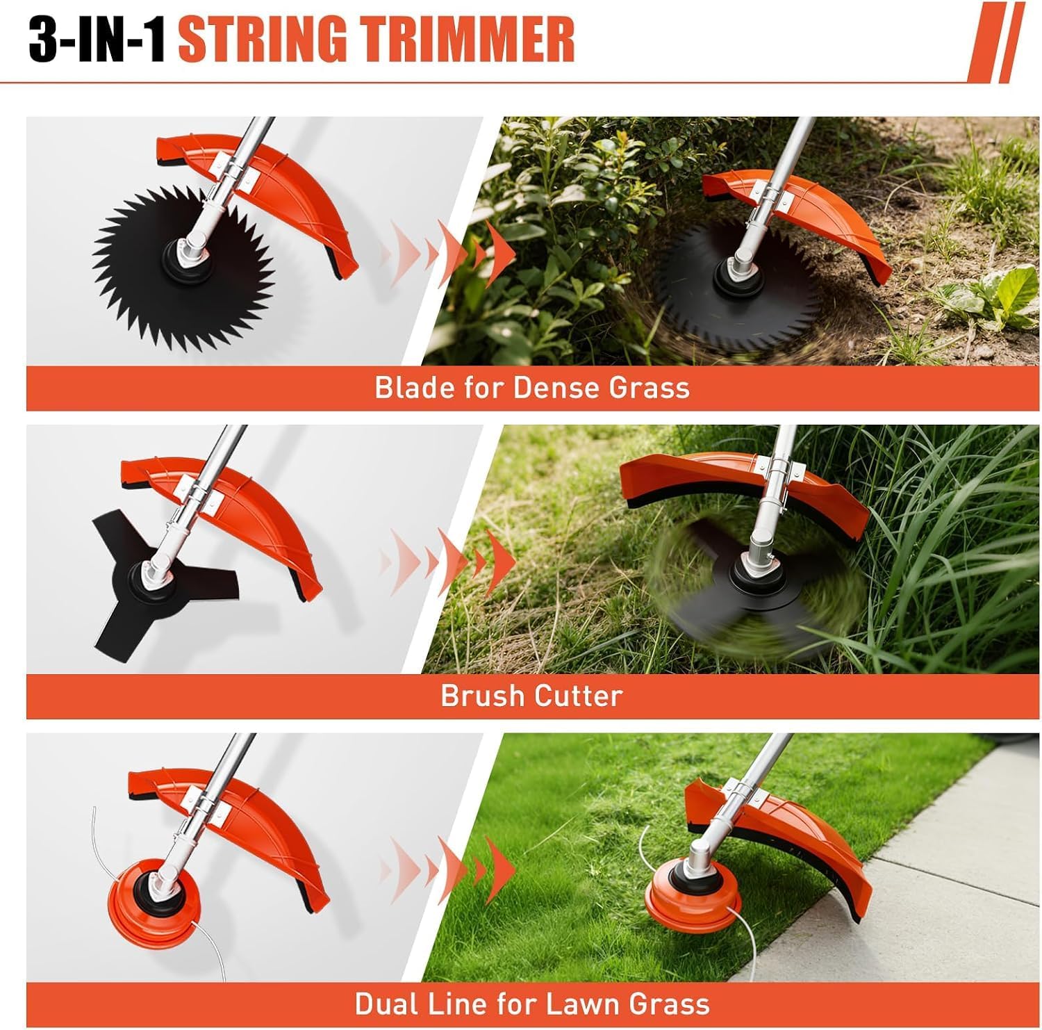 52cc 6-in-1 Gas Powered Pole Saw, 2-Stroke Multi-Function String Trimmer, Weed Wacker, Hedge Trimmer & Brush Cutter for Lawn, Yard, Garden & Landscaping