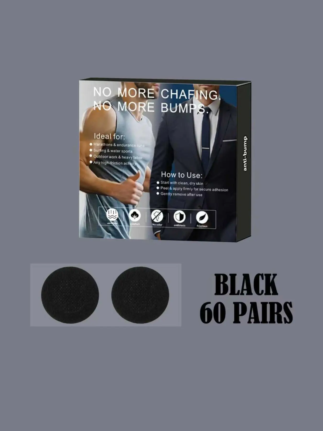 60 Pairs 3 Colors Men's Sports Nipple Covers – Anti-Bulge, Anti-Chafing, Breathable & Lightweight, for Sports Protection, Marathon Running, Business Wear & Outdoor Work