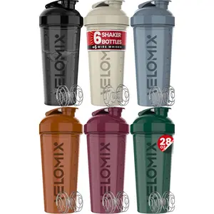 VELOMIX 6-Pack 28oz Protein Shaker Bottles, Leak-Proof with Wire Whisk, Earth Tones Set for Gym and Office Use
