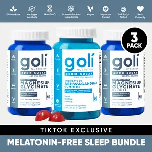 Melatonin-Free Sleep 3-Pack Bundle: Goli Zero Sugar Magnesium Glycinate High Absorption Gummies, Ashwagandha with L-Theanine, Vitamin D & Maca (KSM-66), Keto-Friendly, No Artificial Sweeteners, Vegan, Plant-Based, Non-GMO, Gluten-Free & Gelatin-Free