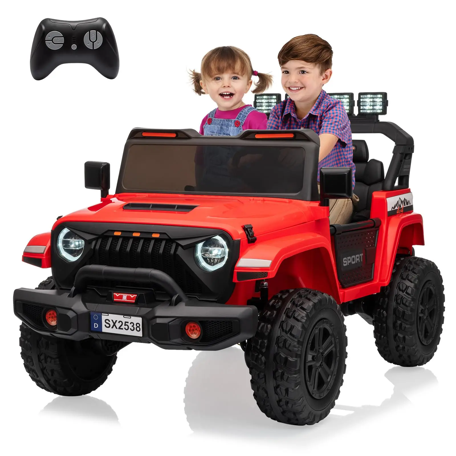 GARVEE 24V Rechargeable 2-Seater Remote Control Kart Ride-On Truck - Parent Remote, 20-in Wide Adjustable Seats, 4x200W Motors, LED Headlights, Music Player for Outdoor Play Toys, Remote Control Hobby, Special Surprise