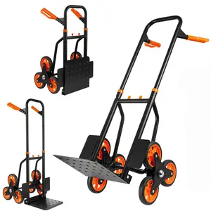 Heavy Duty Stair Climbing Dolly 440 lbs Capacity, 6-Wheel Folding Hand Truck with Telescoping Handle, Collapsible Stair Climber Cart Platform Truck for Moving Appliances Furniture Boxes Groceries, Black