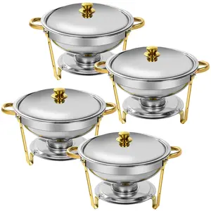 2/4/6/8 Pack Chafing Dish Buffet Set, Round Golden Chafers and Buffet Warmers Sets, 5 Qt Stainless Steel Chafing Dishes for Buffet withLid, Food Warming Tray for Party, Dinners and Catering
