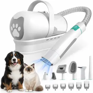 Dog & Cat Vacuum Groomer for Shedding & Grooming, 7-in-1 Pet Hair Vacuum Cleaner with Brush, Precise 6 Guide Combs Clipper, Paw Trimmer Mitts & Rollers Set