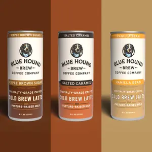 Blue Hound Brew Coffee Company Latte Variety Pack - 6 or 12 Pack of Salted Caramel & Maple Brown Sugar Cold Brew Lattes with Organic Pasture-Raised Milk
