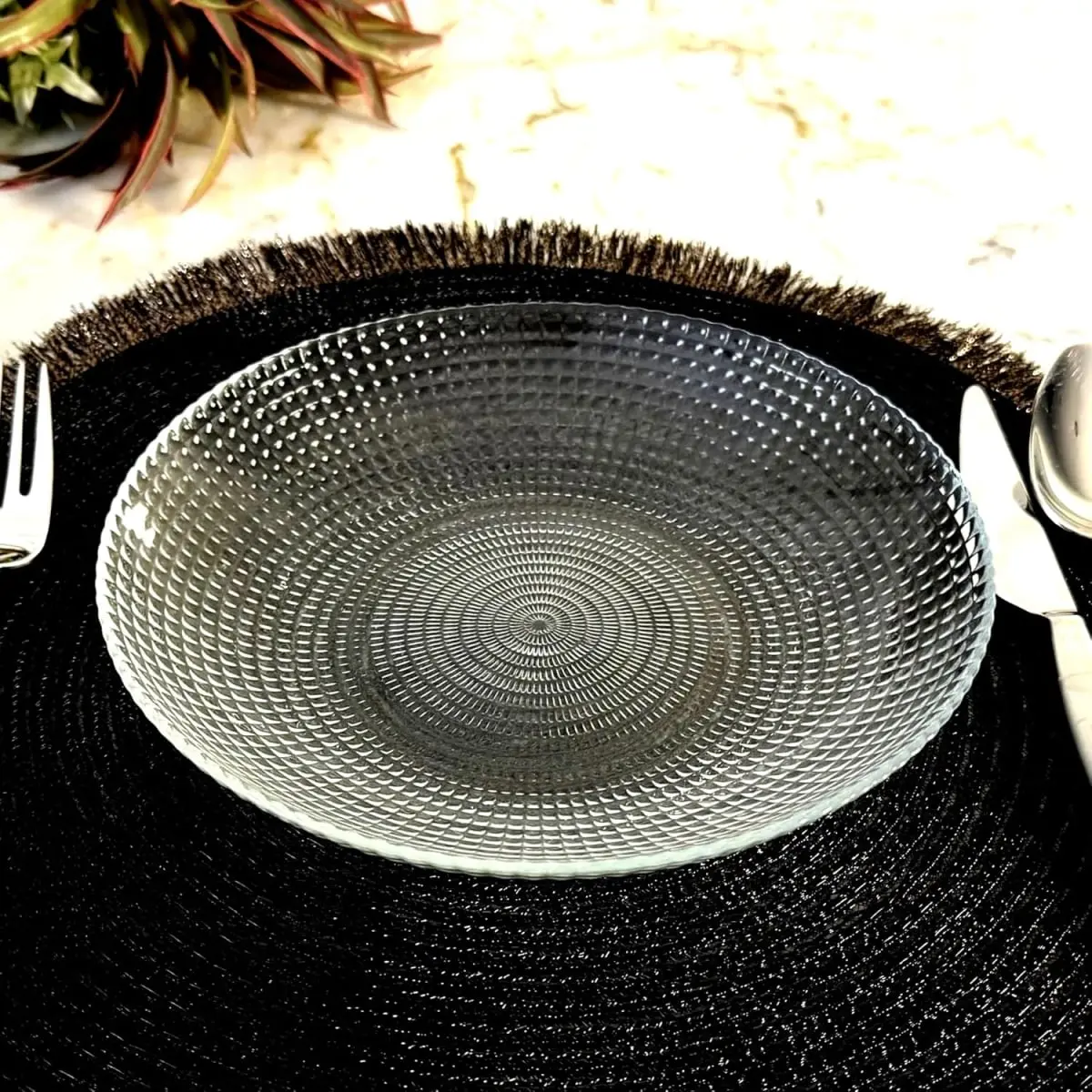 Helios 4-Piece Handmade Sturdy Lightweight Round Stackable Non-Toxic Glass Soup Plates - Chic Kitchen Tableware Serving Set