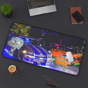 XXL Anime Cartoon Mouse Pad – Gumball & Darwin JDM Car Neon Desk Mat, Gaming Setup Essential