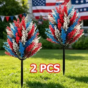 July 4th Artificial Pine Tree with Ground Stake, 20-Inch Blue Patriotic Flowers, Decor for Pots, Porch, Patio, Garden